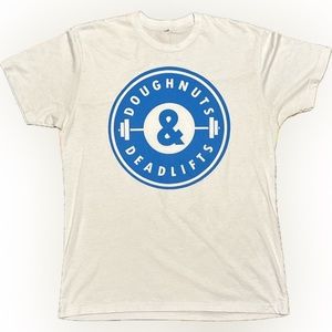 Doughnuts and Deadlifts Men’s Size Large Light Blue Shirt